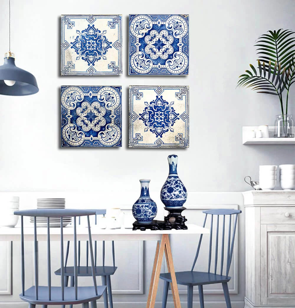 Canvas Floral Pattern Wall Art Set of 4 12x12 inches Z240