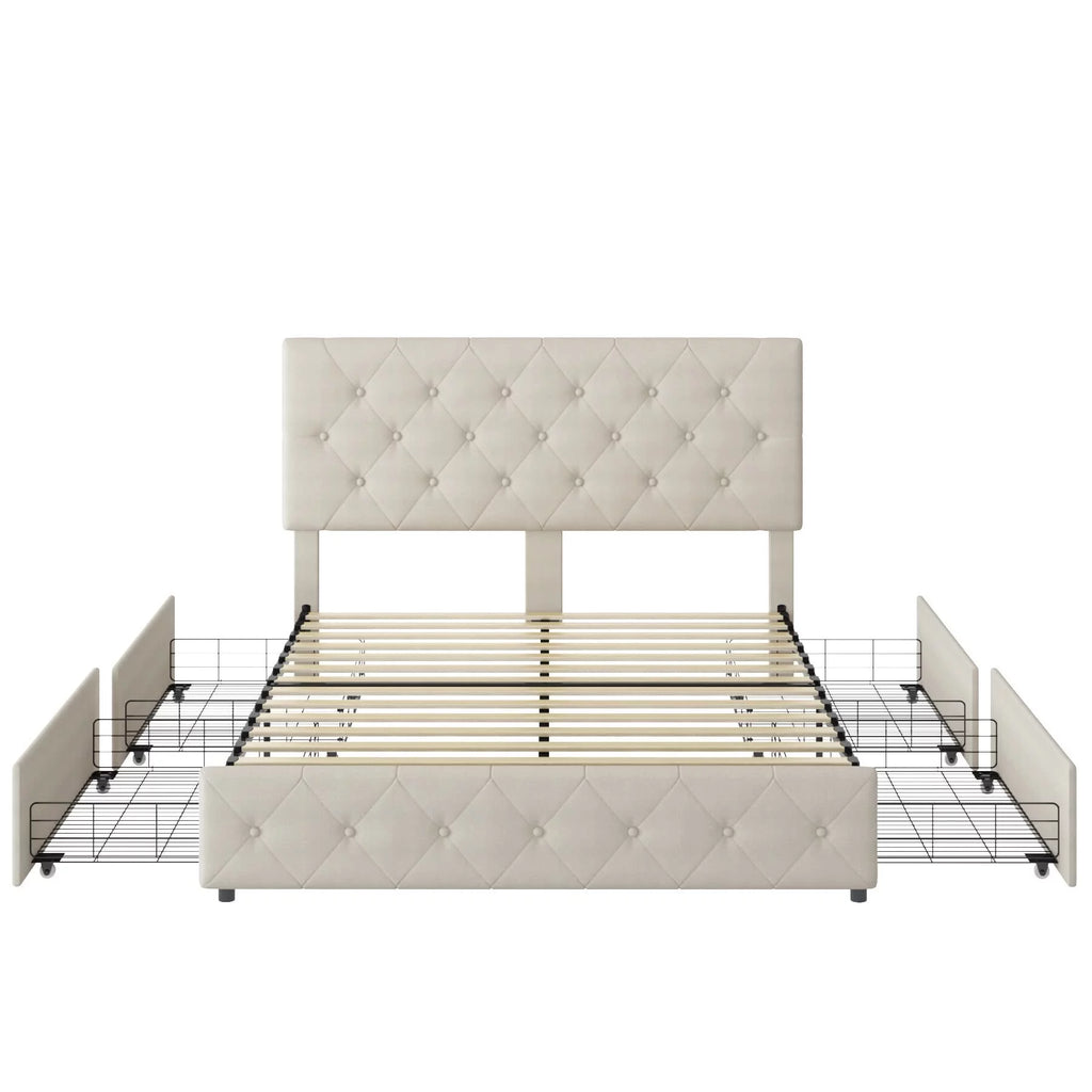 Queen Size 4 Drawer Upholstered Platform Bed with Adjustable Headboard G43720