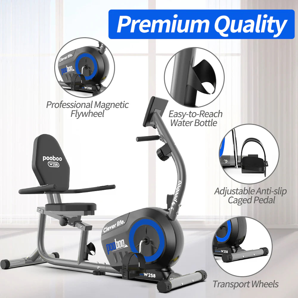 Magnetic Recumbent Exercise Bike 330lbs Blue X865155