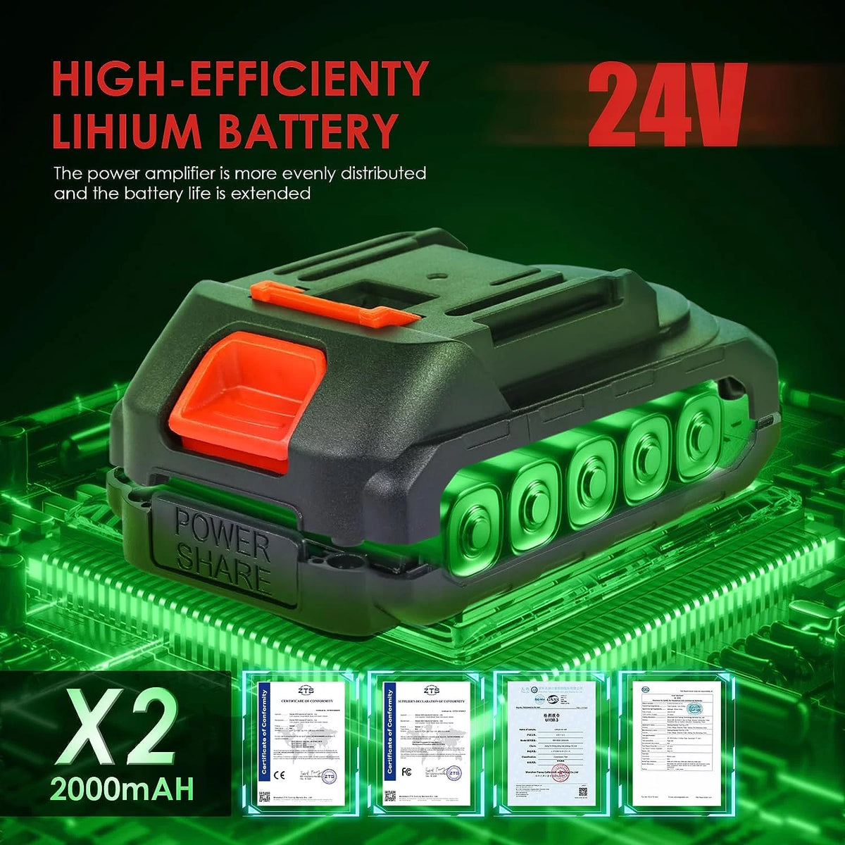 Cordless 6 Handheld Electric Chainsaw with 2 Chains I4508