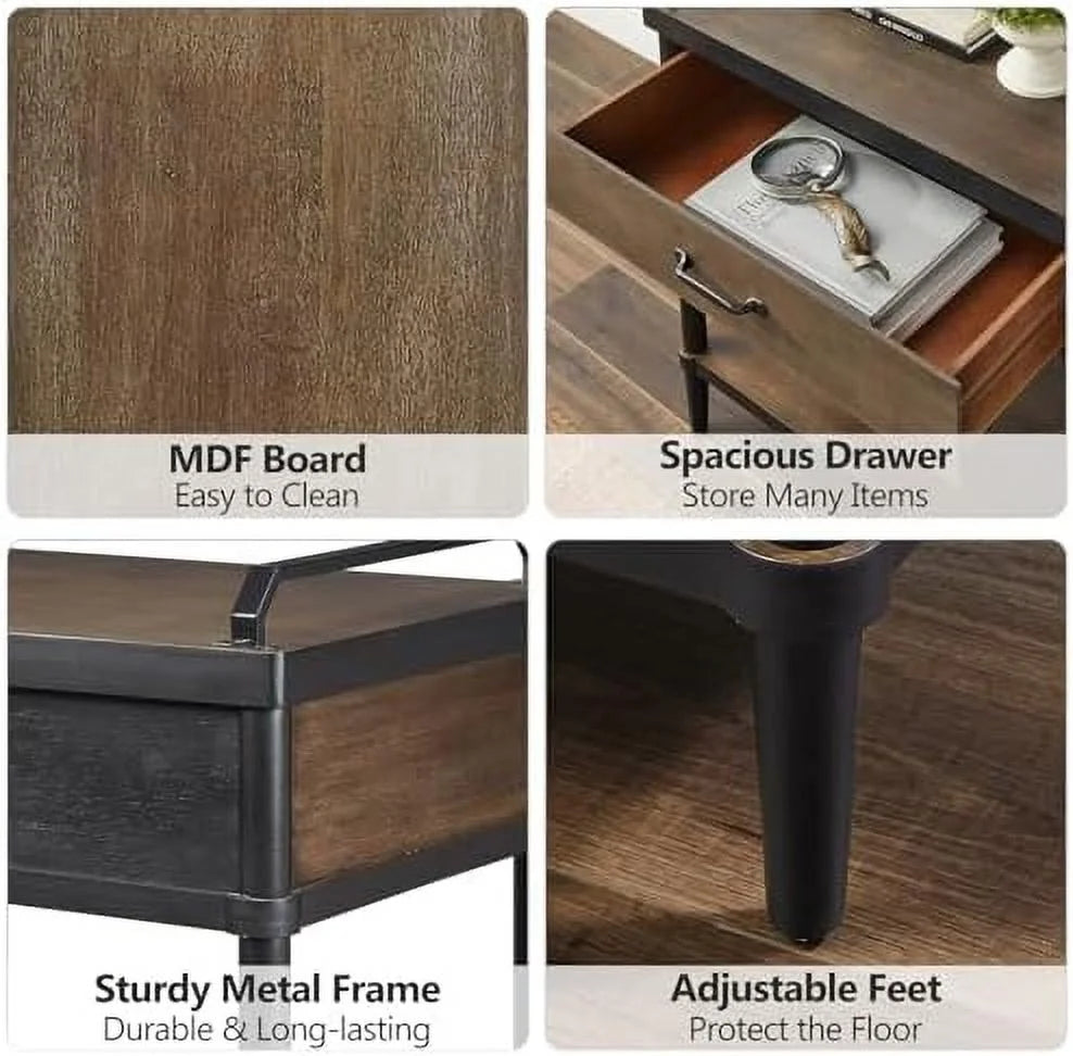 Rustic Brown and Black Nightstand with Drawer and Open Shelf Z404