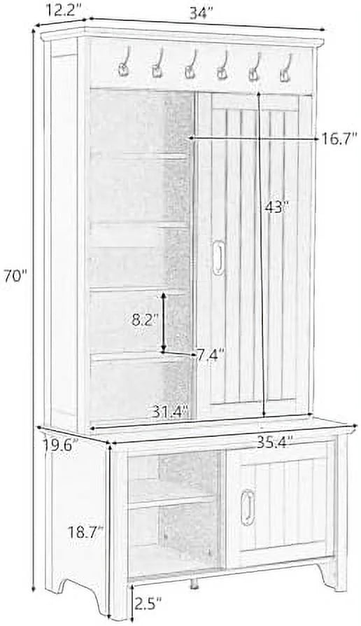 Black Hall Tree with Shoe Drawers and Bench R351806