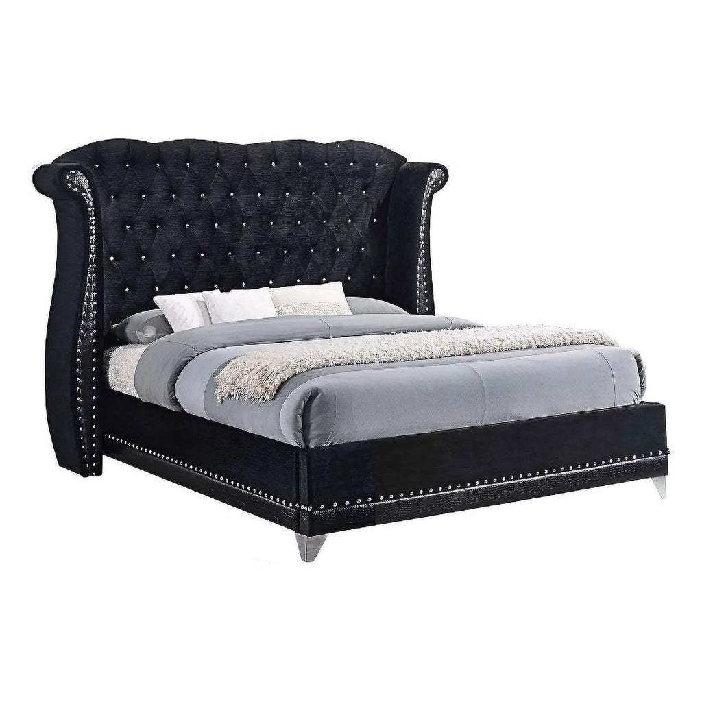 California King Tufted Velvet Upholstered Bed Black O369306