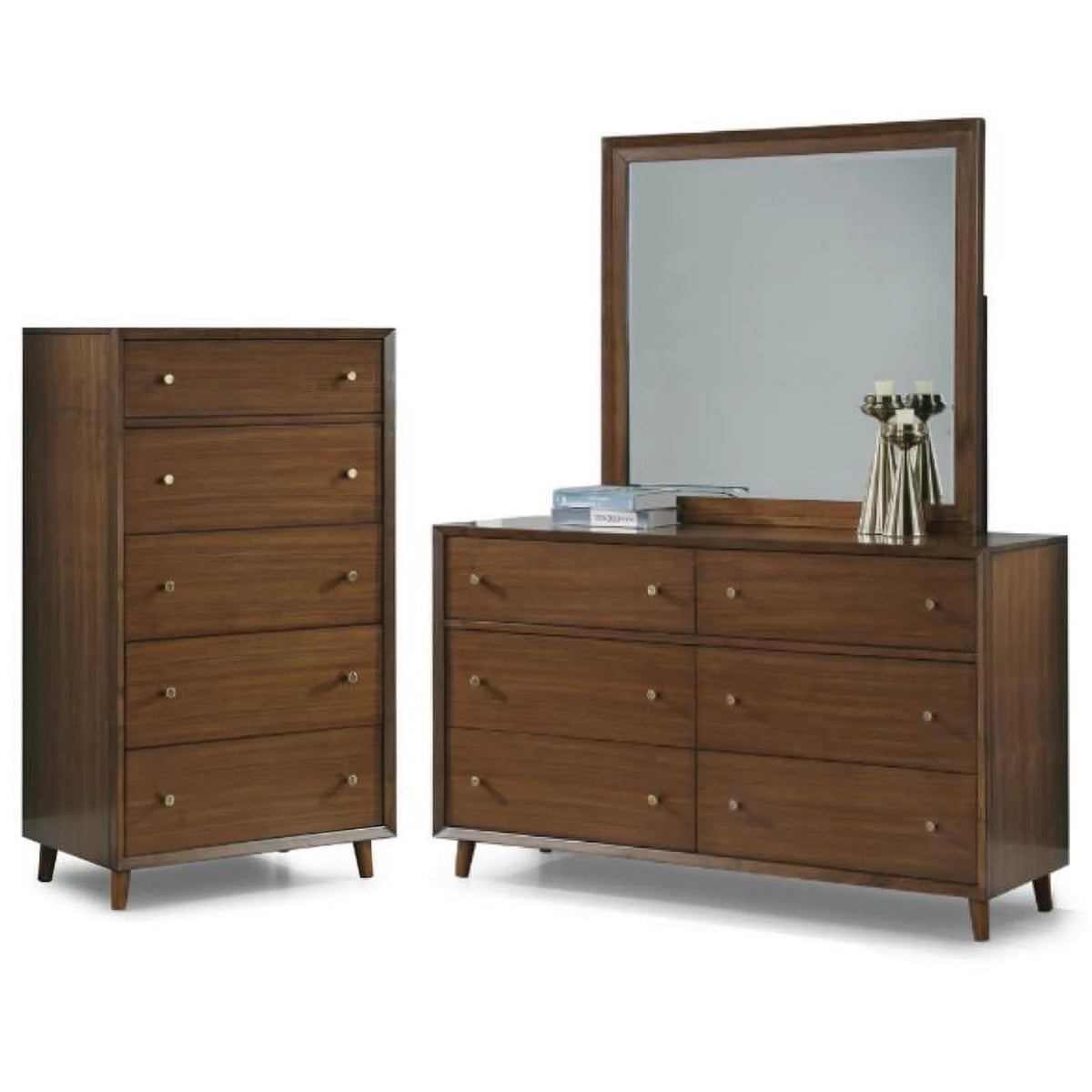 Brown Wood Drawer Chest and Dresser Set of 2 H952