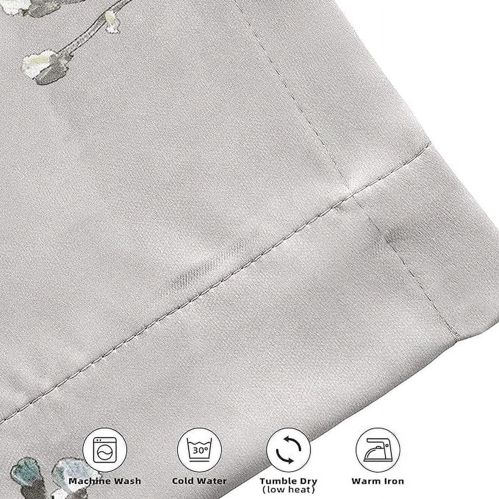Blue Gray Floral Tie Up Curtain K248