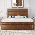 Queen Upholstered Leather Bed Frame with 3 Storage Drawers and USB Ports, Black R3683
