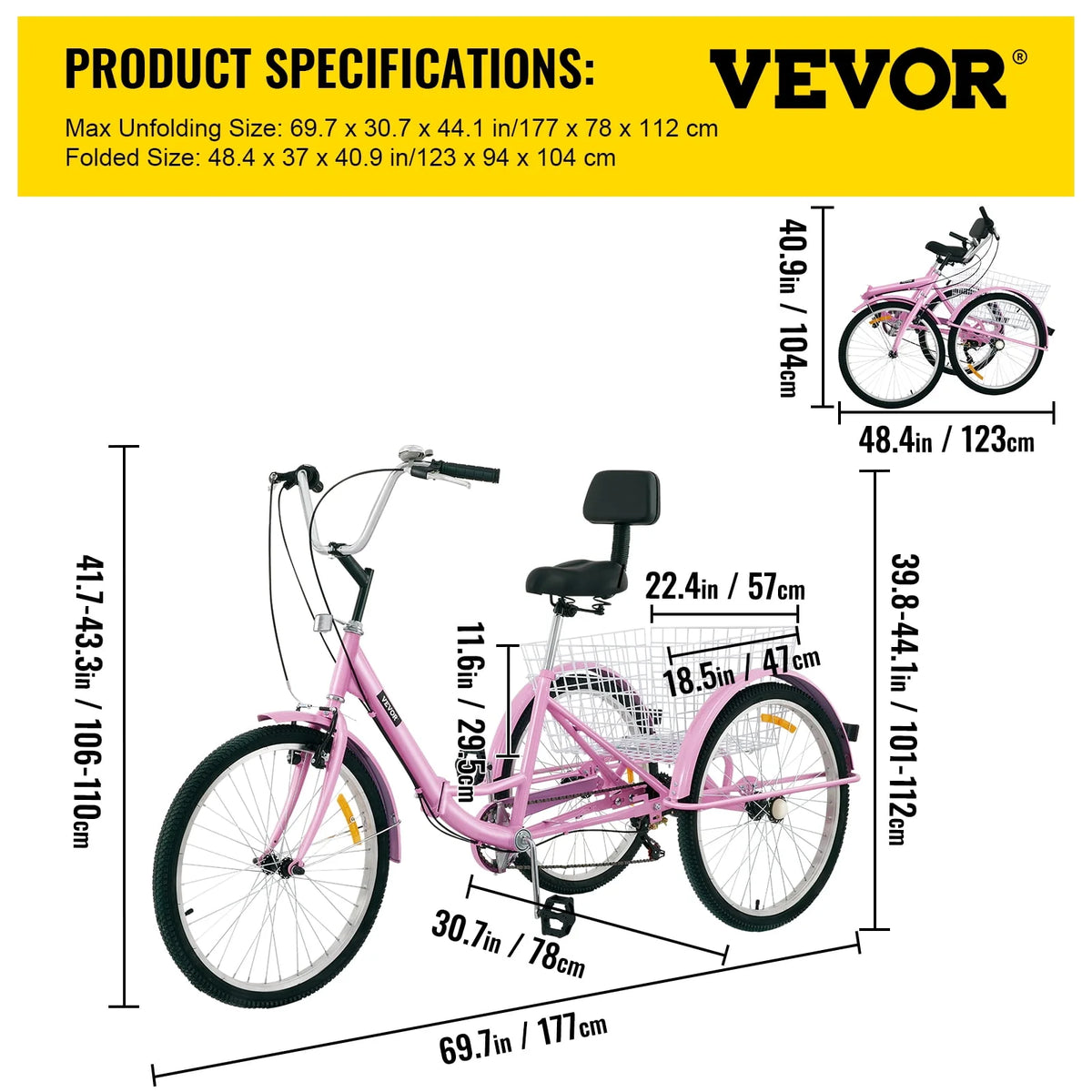 Foldable 7-Speed Adult Tricycle with Basket K4772
