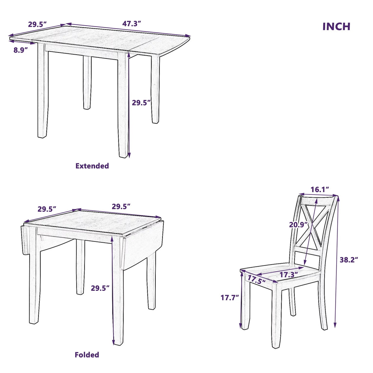 3-Piece Wood Drop Leaf Dining Table Set with 2 Chairs J680216