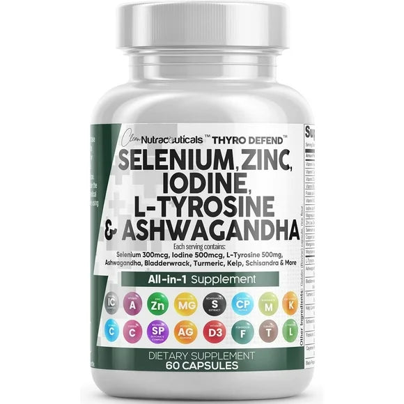 Selenium Zinc Iodine L Tyrosine Ashwagandha 60 Capsules U172190