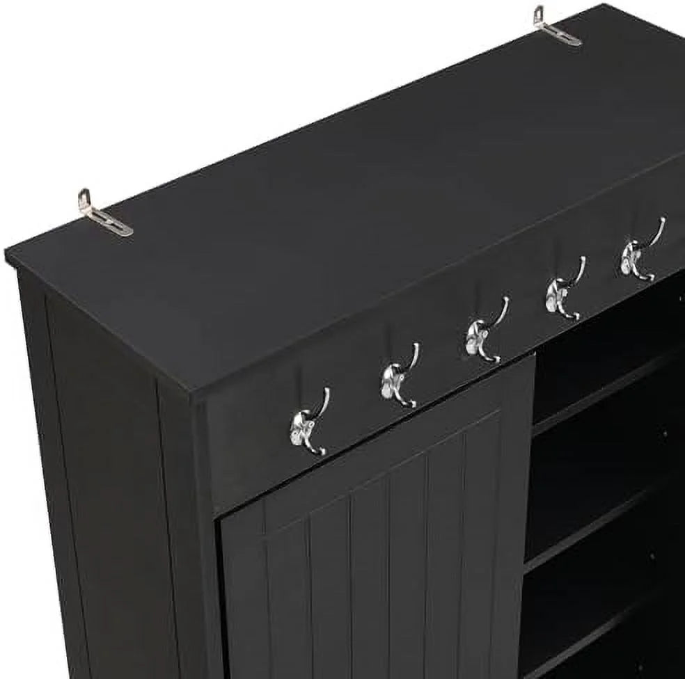 Black Hall Tree with Shoe Drawers and Bench R351806