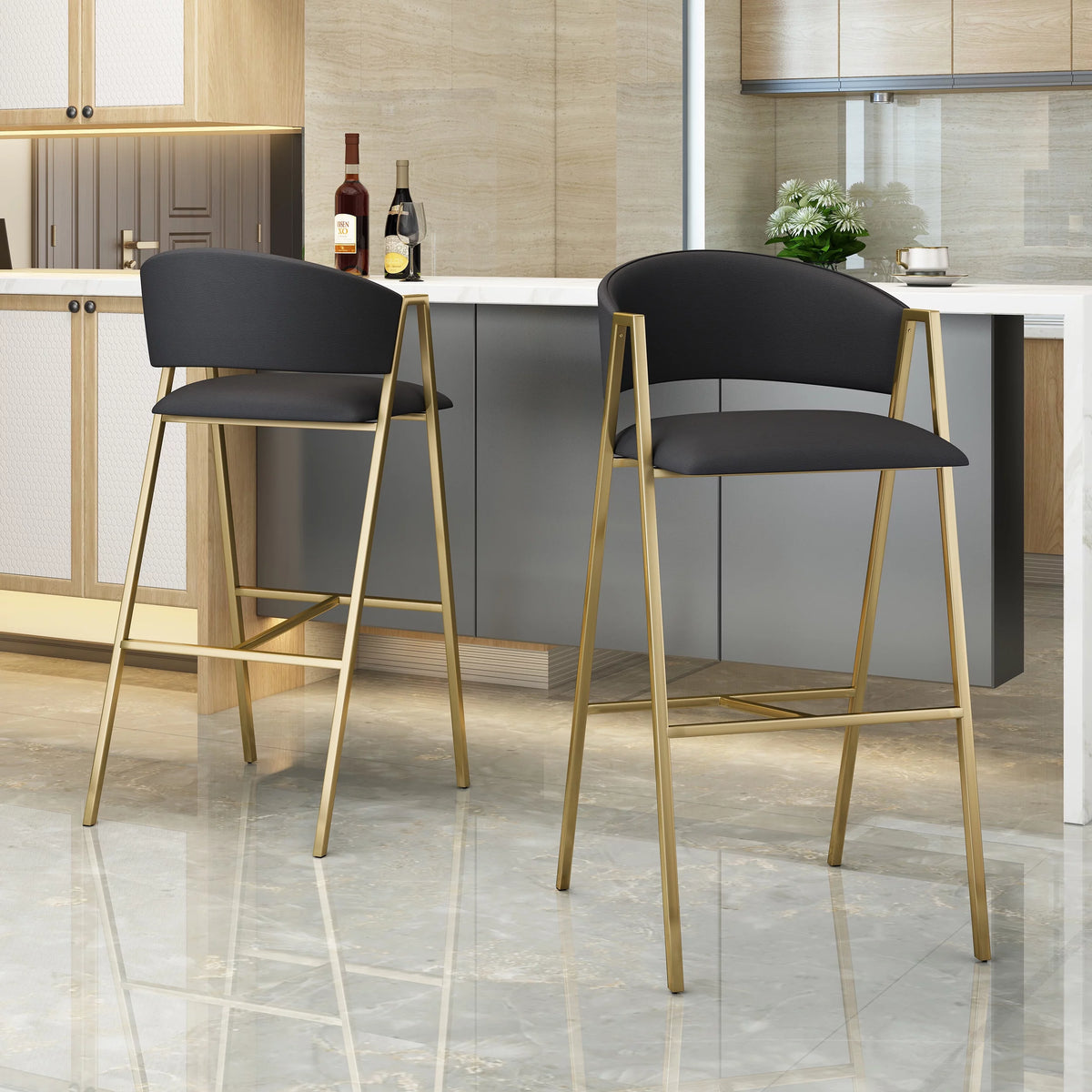 Black Faux Leather Barstool Set of 2 Z847731