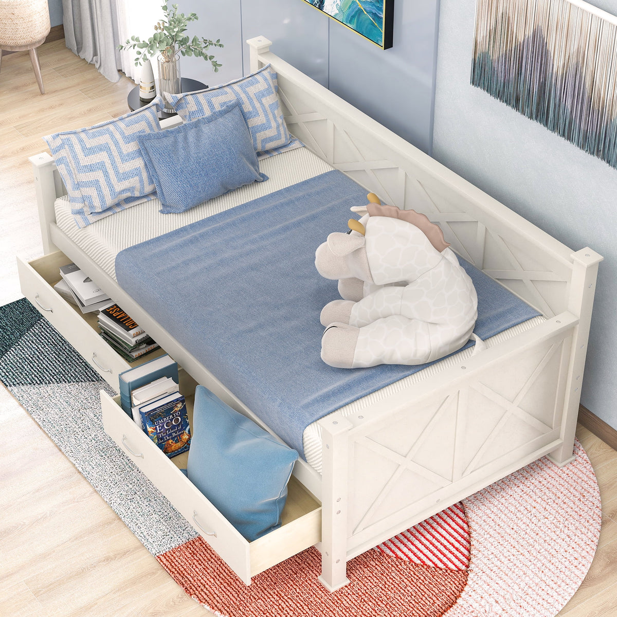 White Twin Size Platform Bed with 2 Storage Drawers C916747