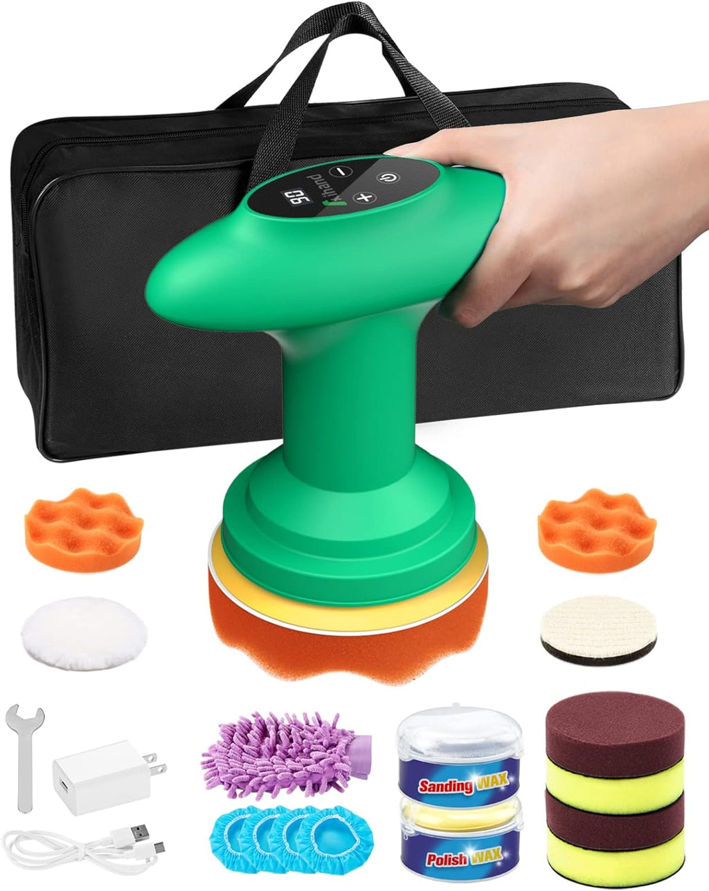 Cordless Car Polisher, 4inch 2500-6000 RPM Orbital Polisher with 8 Pads E882225