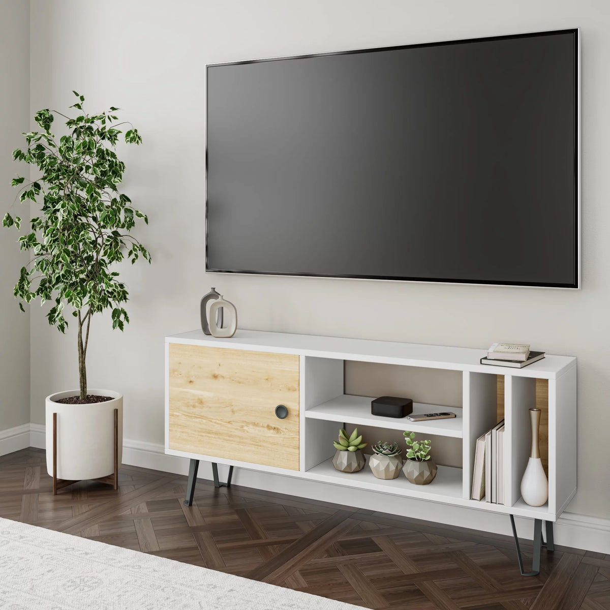White Oak 2 Tier TV Stand with Doors C26760