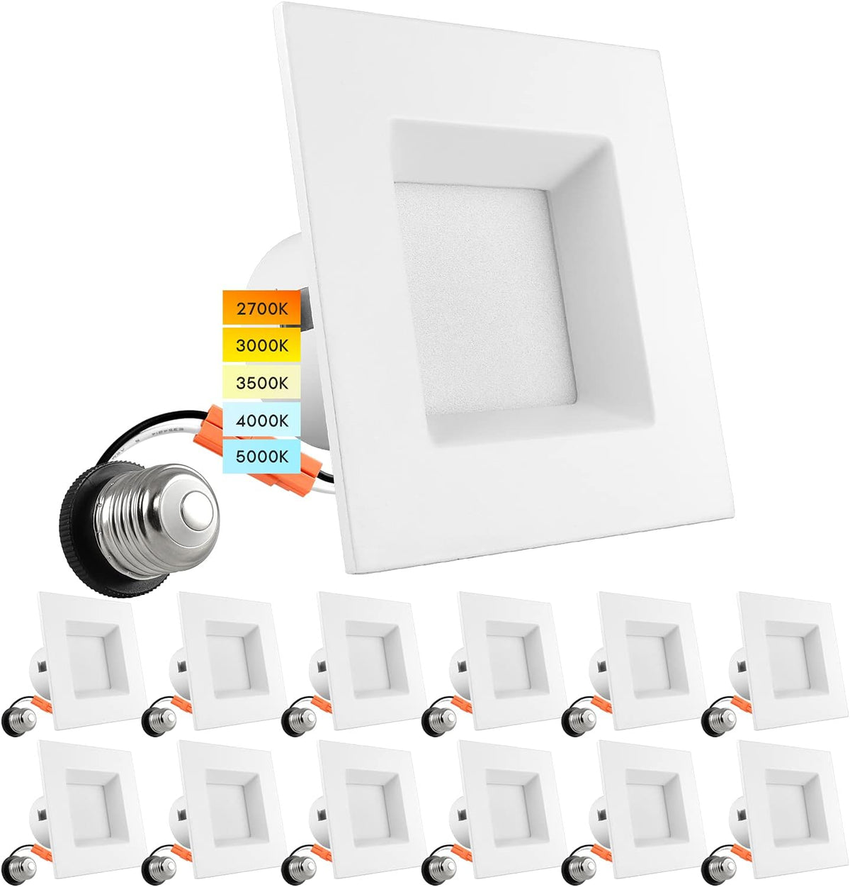4 Inch Square Recessed LED Can Lights, CCT Selectable Dimmable, 6 Pack M311462