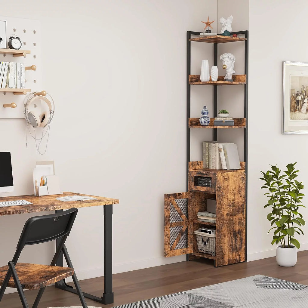 Grey 7-Tier Corner Cabinet with Drawer E2358