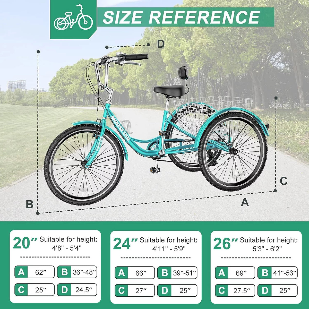 26 Adult Tricycle 7 Speed 450lbs Capacity with Shopping Basket O645521