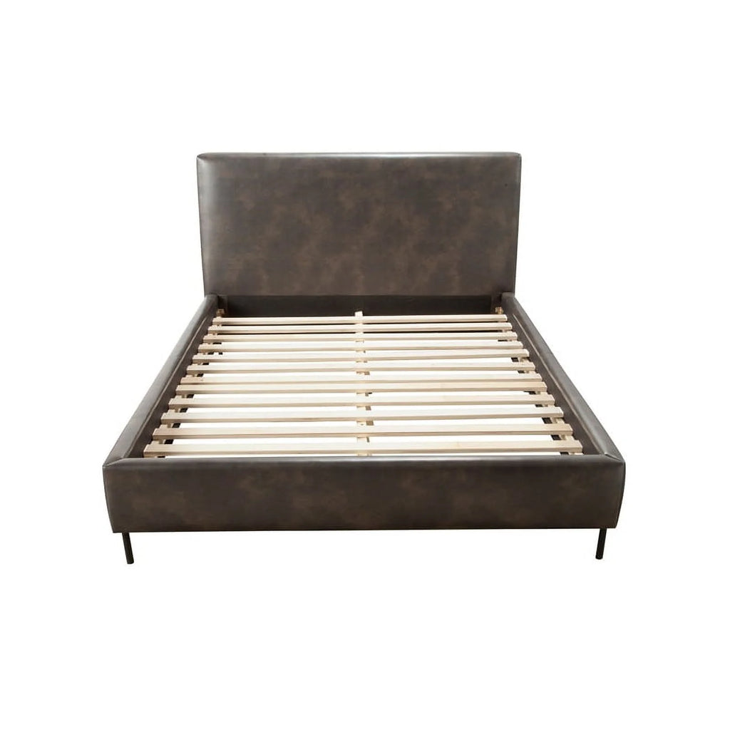 Gray Faux Leather & Solid Wood King Bed with Metal Legs N7962