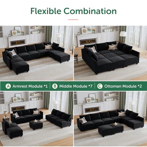 Black Modular Sectional Sofa with Storage Ottoman A144805