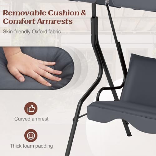3 Person Porch Swing with Removable Cushion and Canopy G38663