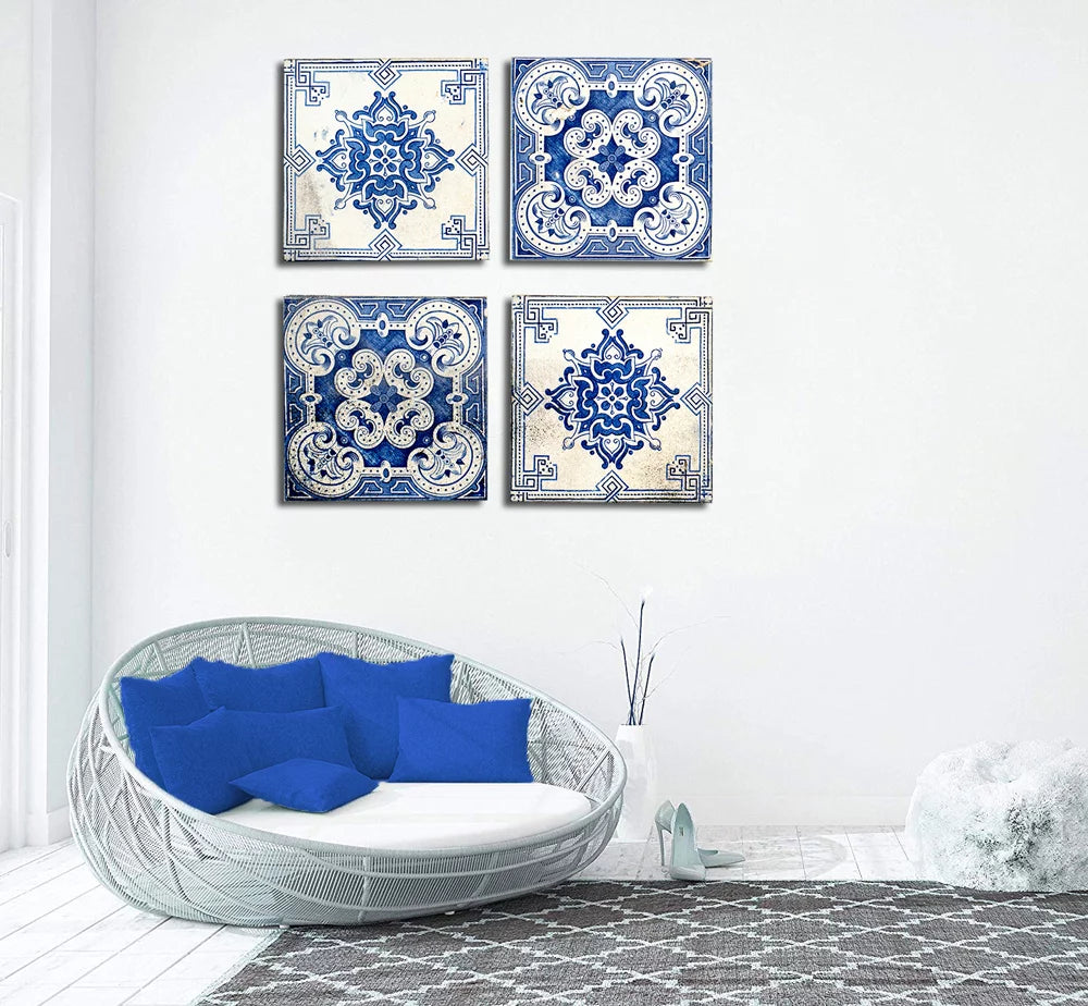 Canvas Floral Pattern Wall Art Set of 4 12x12 inches Z240