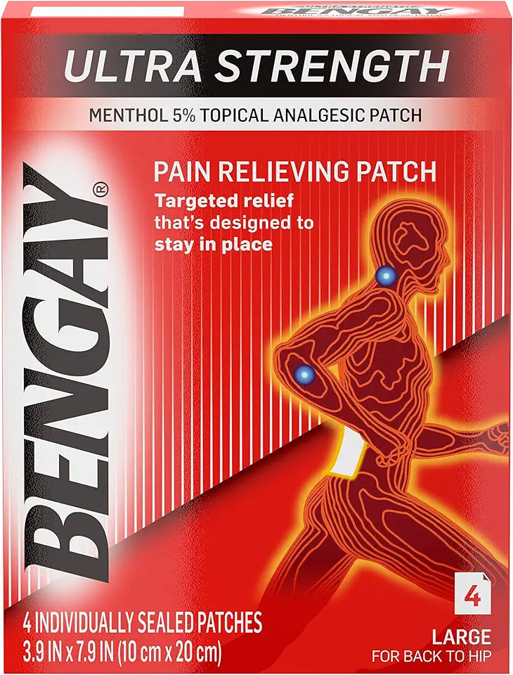 Ultra Strength Pain Relieving Patches Large Size 4 Each Pack of 5 B639207