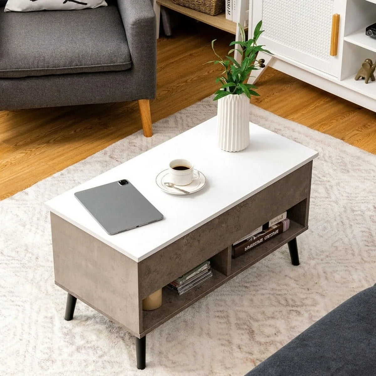 Lift-Top Coffee Table in Grey Wood White Top Finish J105126