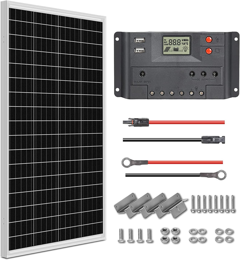 100 Watt 12 Volt Monocrystalline Solar Panel Starter Kit X9536