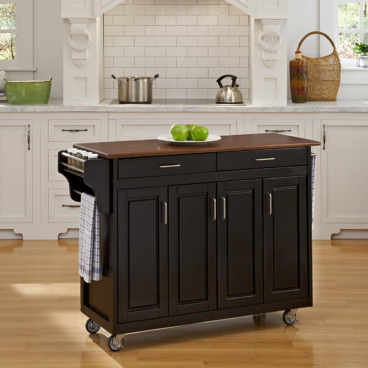 Black Finish with Cherry Top Solid Wood Kitchen Cart F81395