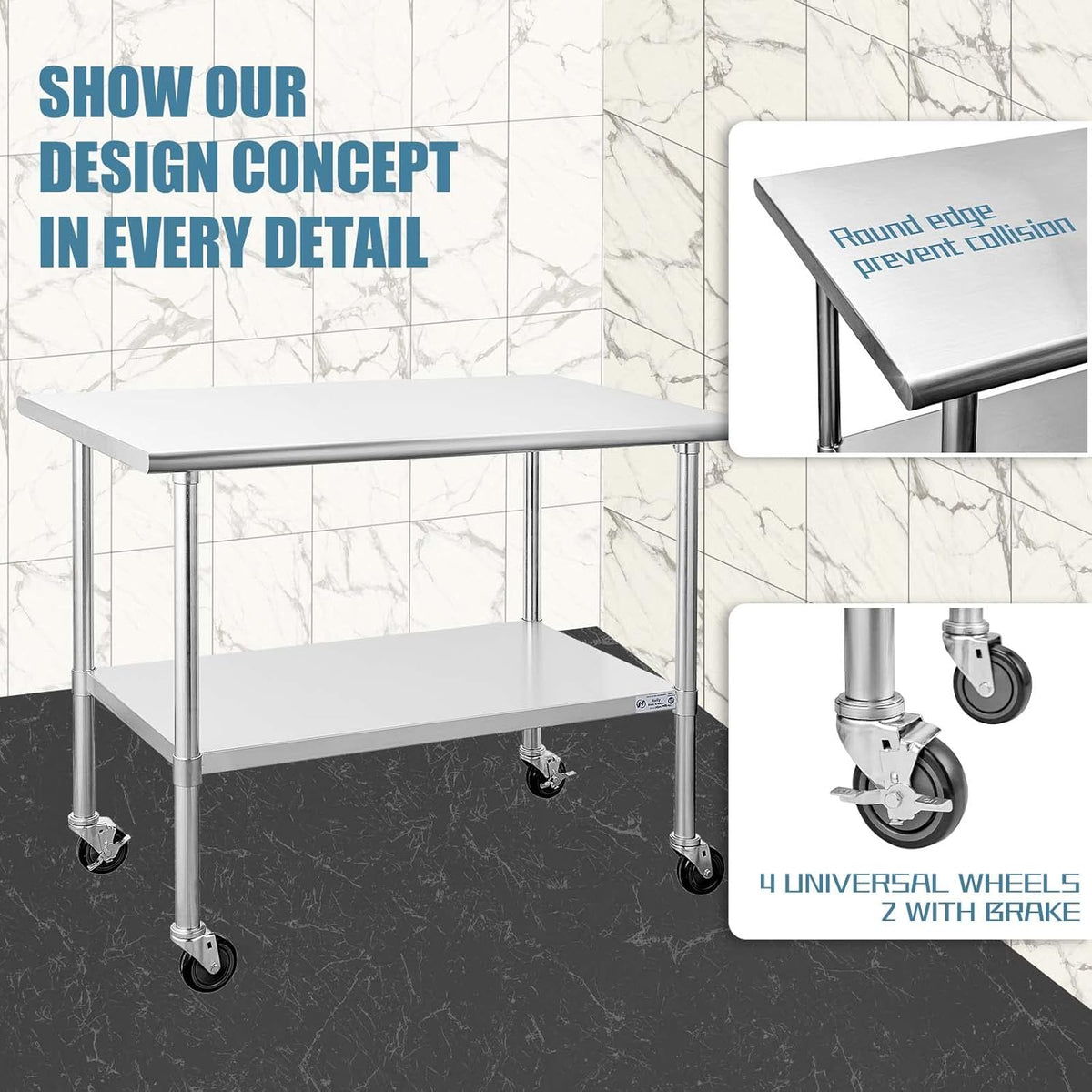 Stainless Steel Table 30 x 48 Inches with Caster Wheels X8094