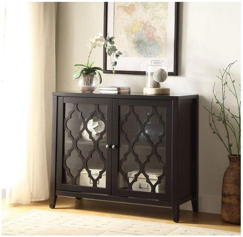 Black Storage Cabinet with 2 Glass Doors N2205
