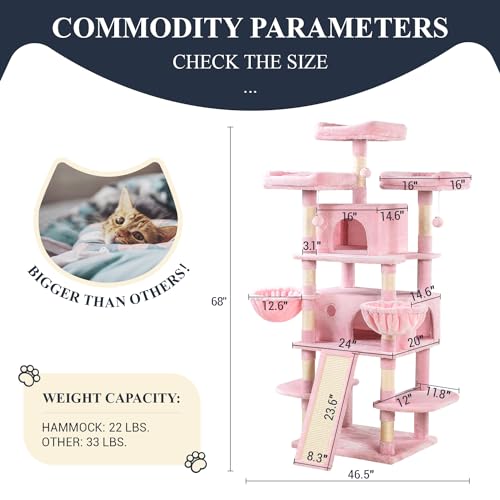 68 Inches Cat Tree Multi-Level Smokey Grey W21005