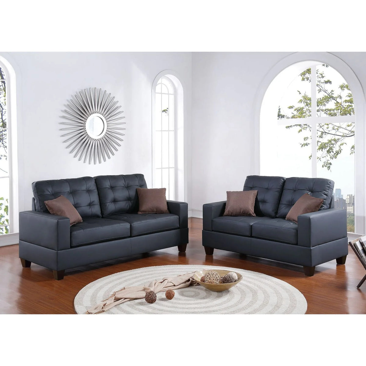 2 Piece Faux Leather Sofa and Loveseat Set Black V776