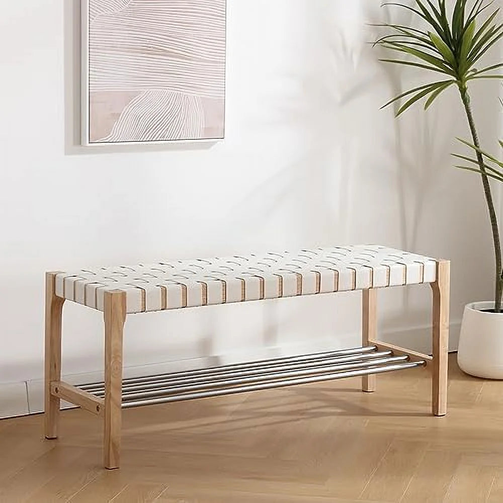 Brown Woven Straps Entryway Bench F46245