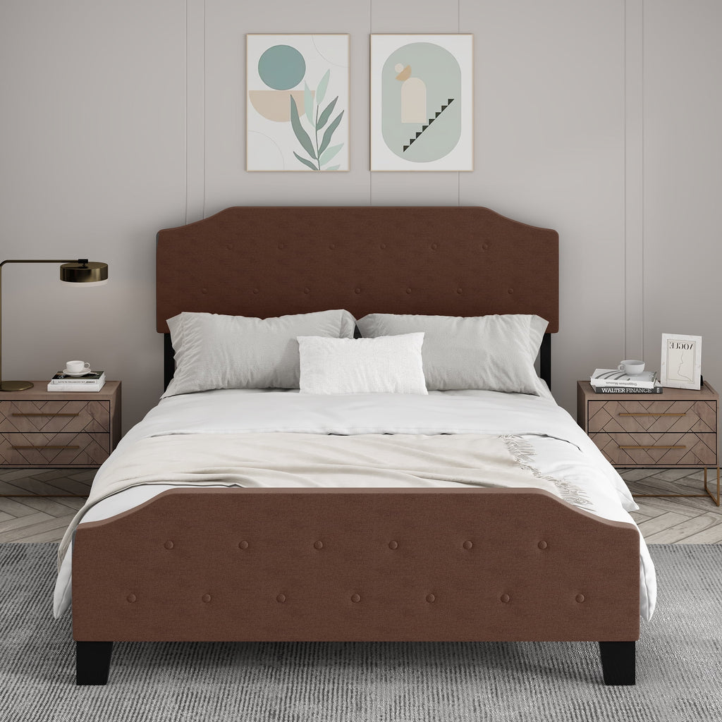 Upholstered Tufted Platform Bed Frame Queen Brown O233688