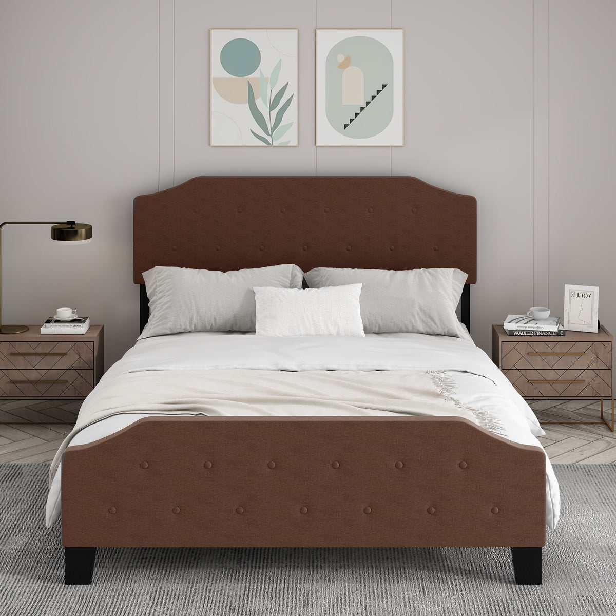 Upholstered Tufted Platform Bed Frame Queen Brown O233688