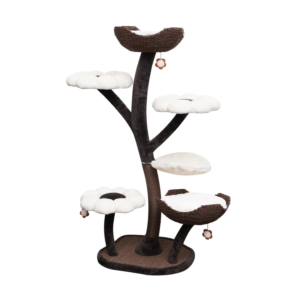 Natural Blossom Woven Tree Branches 6-Level Cat Tree with Hammock T37213