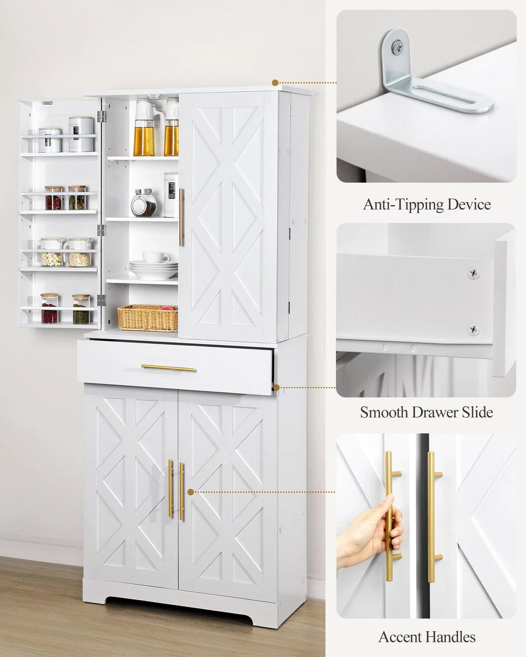 White 72" Kitchen Pantry Cabinet A228