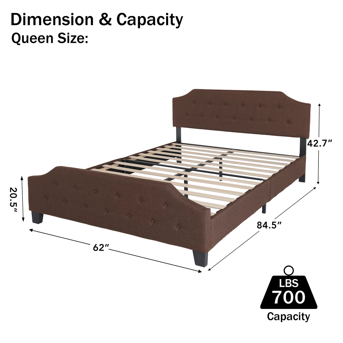 Upholstered Tufted Platform Bed Frame Queen Brown O233688