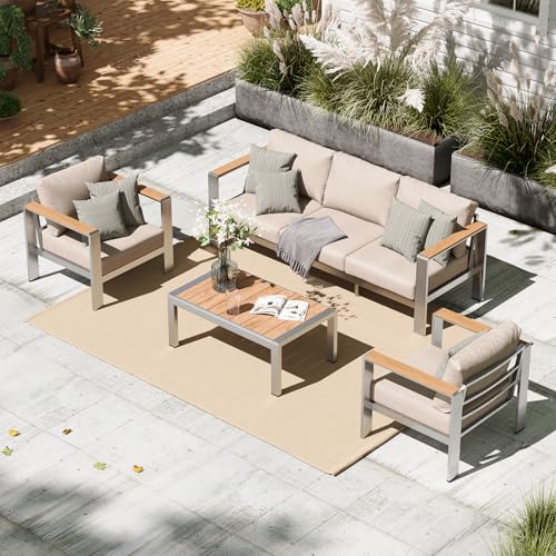 Aluminum 4 Piece Patio Furniture Set with Coffee Table E51743