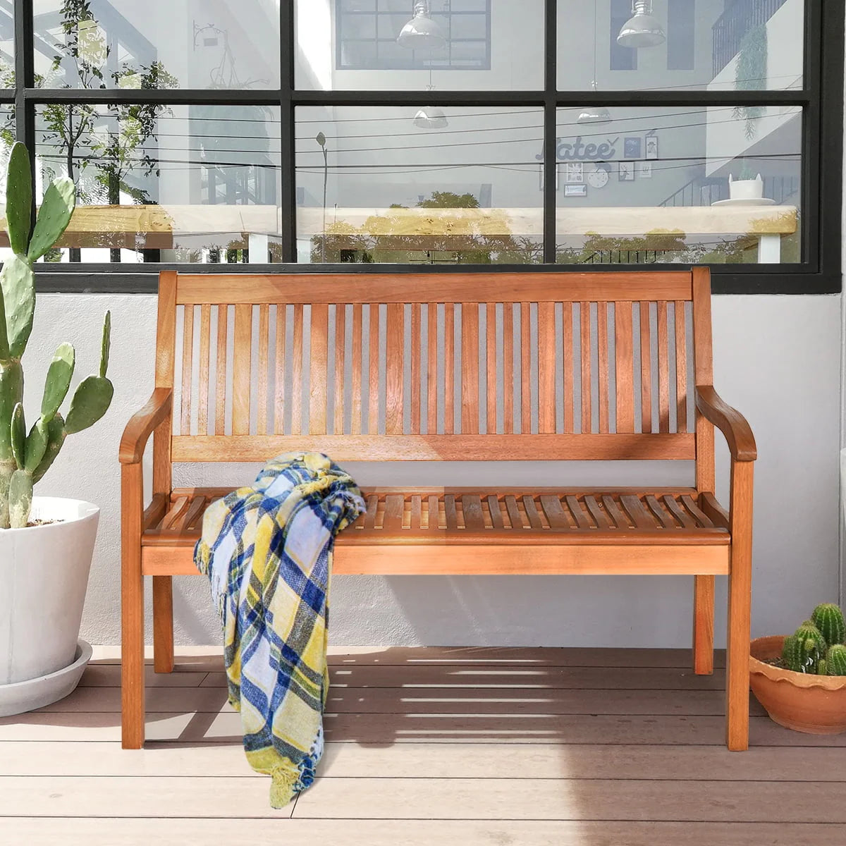 50'' Two Person Outdoor Bench Loveseat Solid Wood N59029
