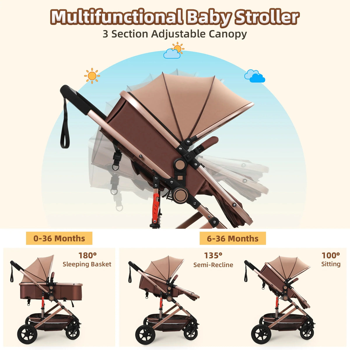Foldable Reversible Bassinet Baby Stroller Y135