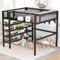 Full Size Black Metal Loft Bed with Shelves and Storage B10727