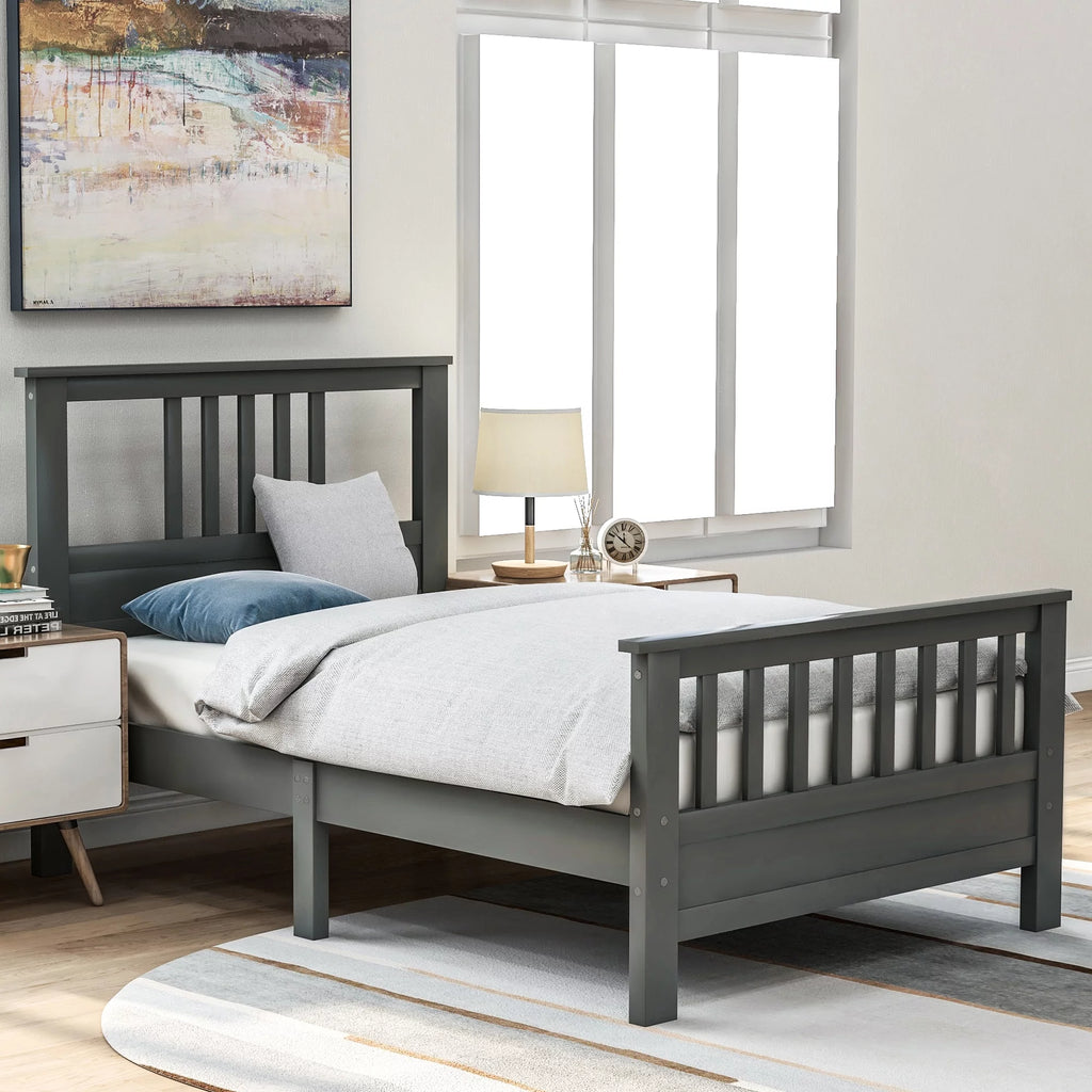 Wood Twin Size Platform Bed Frame with Headboard and Footboard N72068
