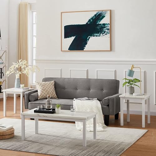 Faux Marble Coffee Table Set of 3 Piece Metal Frame Z9282