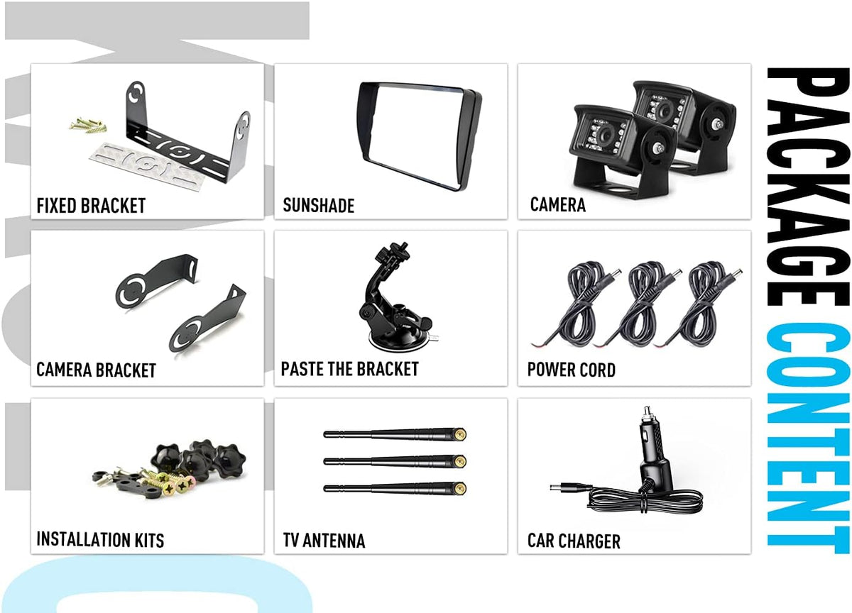 Digital Wireless Backup Camera System Kit IP69 Waterproof 2 Rear View Camera 7'' LCD Dual Split Monitor G5838