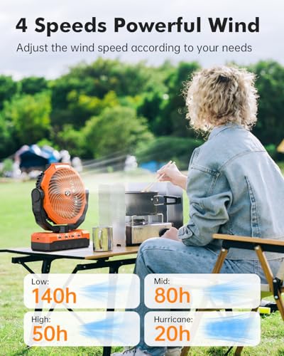 24000mAh Rechargeable Battery Operated Camping Fan with Light & Hook N61942