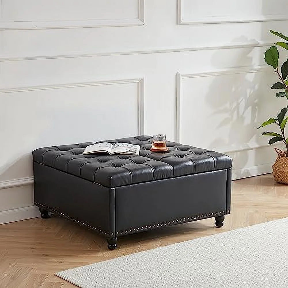 Large Square Tufted Upholstered Ottoman Bench B6897