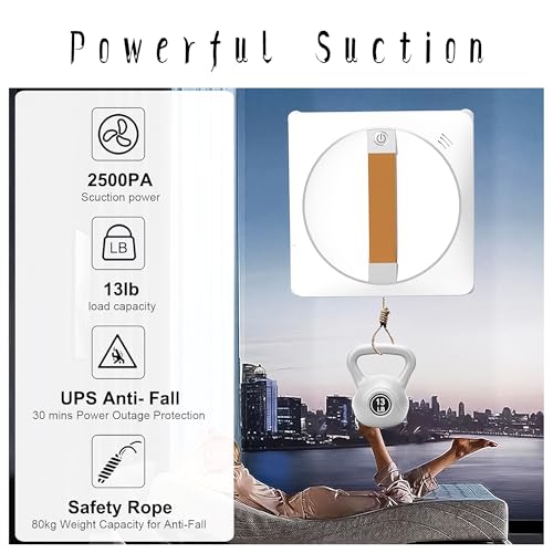 Window Cleaning Robot, Dual Water Spray, 2500Pa Suction, Wet/Dry F52276