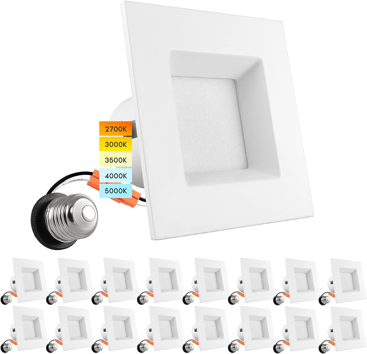 4 Inch Square Recessed LED Can Lights, CCT Selectable Dimmable, 6 Pack M311462
